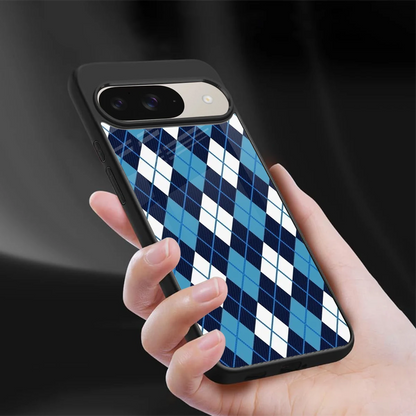 Argyle Blue sleek google pixel 9 cover with tempered glass back and TPU edges