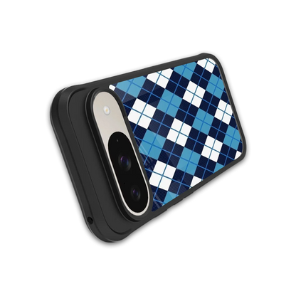 Argyle Blue stylish phone case for google pixel 9 | glossy glass and slim fit