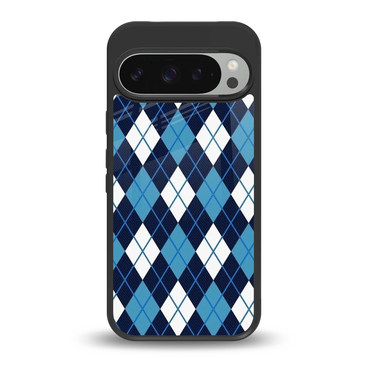 Argyle Blue back phone cover | glass case for google pixel 9 pro