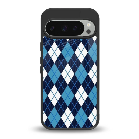 Argyle Blue back phone cover | glass case for google pixel 9 pro