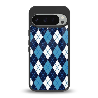 Argyle Blue back phone cover | glass case for google pixel 9 pro xl