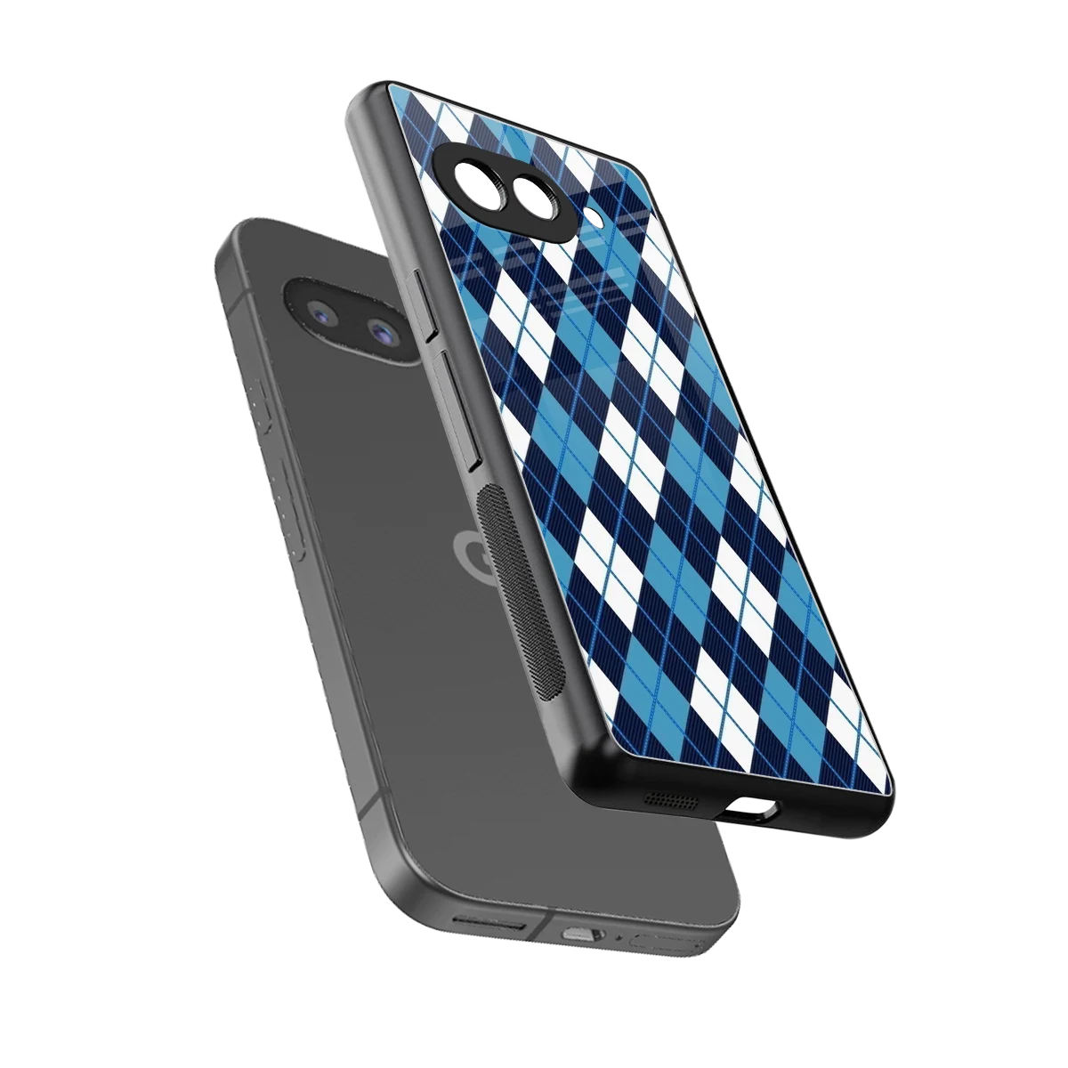 Argyle Blue sleek google pixel 10a cover with tempered glass back and TPU edges