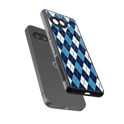 Argyle Blue sleek google pixel 10a cover with tempered glass back and TPU edges