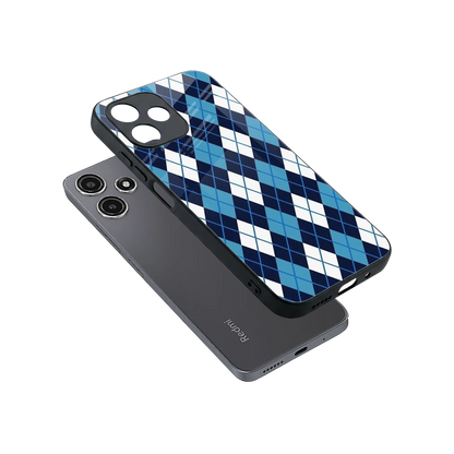 Argyle Blue sleek redmi 12 5g cover with tempered glass back and TPU edges
