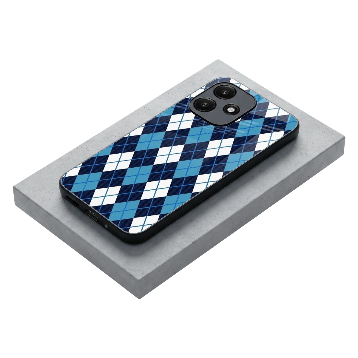Argyle Blue stylish phone case for redmi 12 5g | glossy glass and slim fit