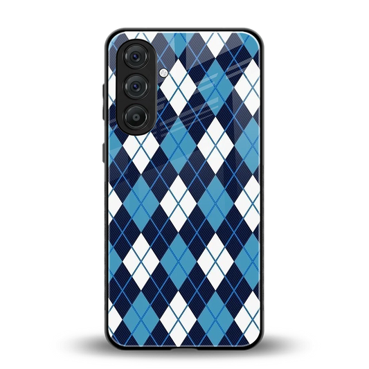 Argyle Blue back phone cover | glass case for samsung galaxy m36 5g