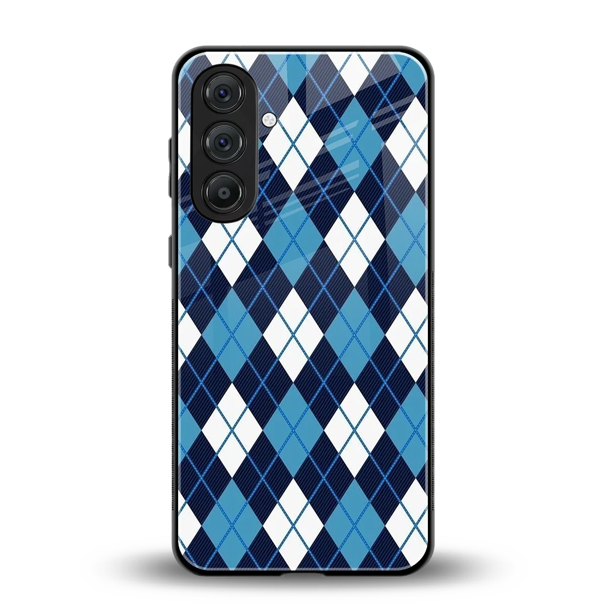 Argyle Blue back phone cover | glass case for samsung galaxy m35 5g