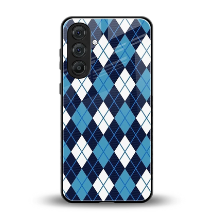 Argyle Blue back phone cover | glass case for samsung galaxy m35 5g