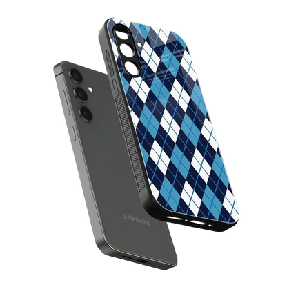 Argyle Blue sleek samsung galaxy m35 5g cover with tempered glass back and TPU edges
