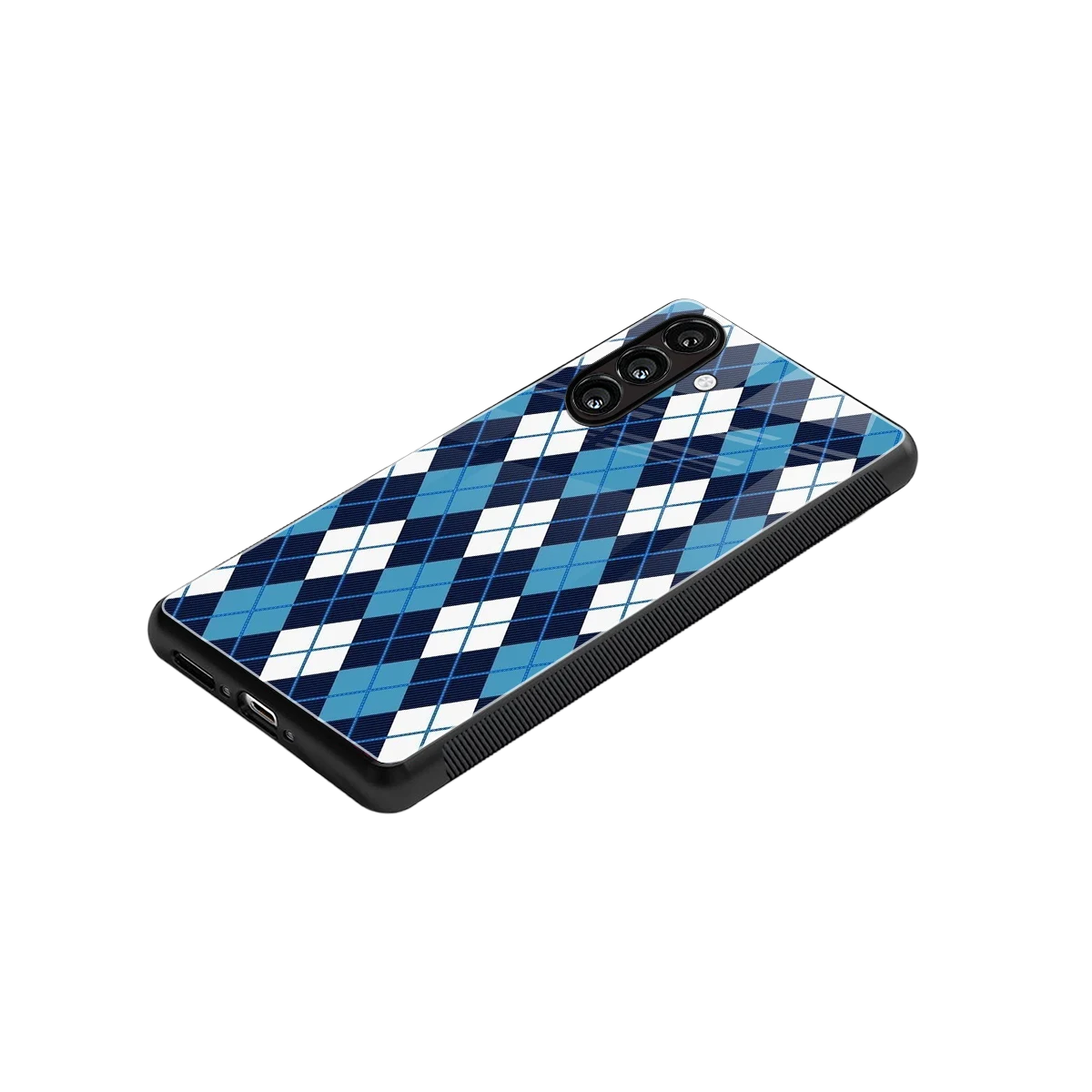 Argyle Blue stylish phone case for samsung galaxy m35 5g | glossy glass and slim fit