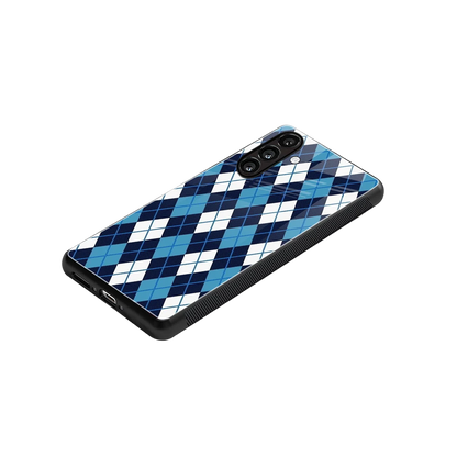Argyle Blue stylish phone case for samsung galaxy m35 5g | glossy glass and slim fit