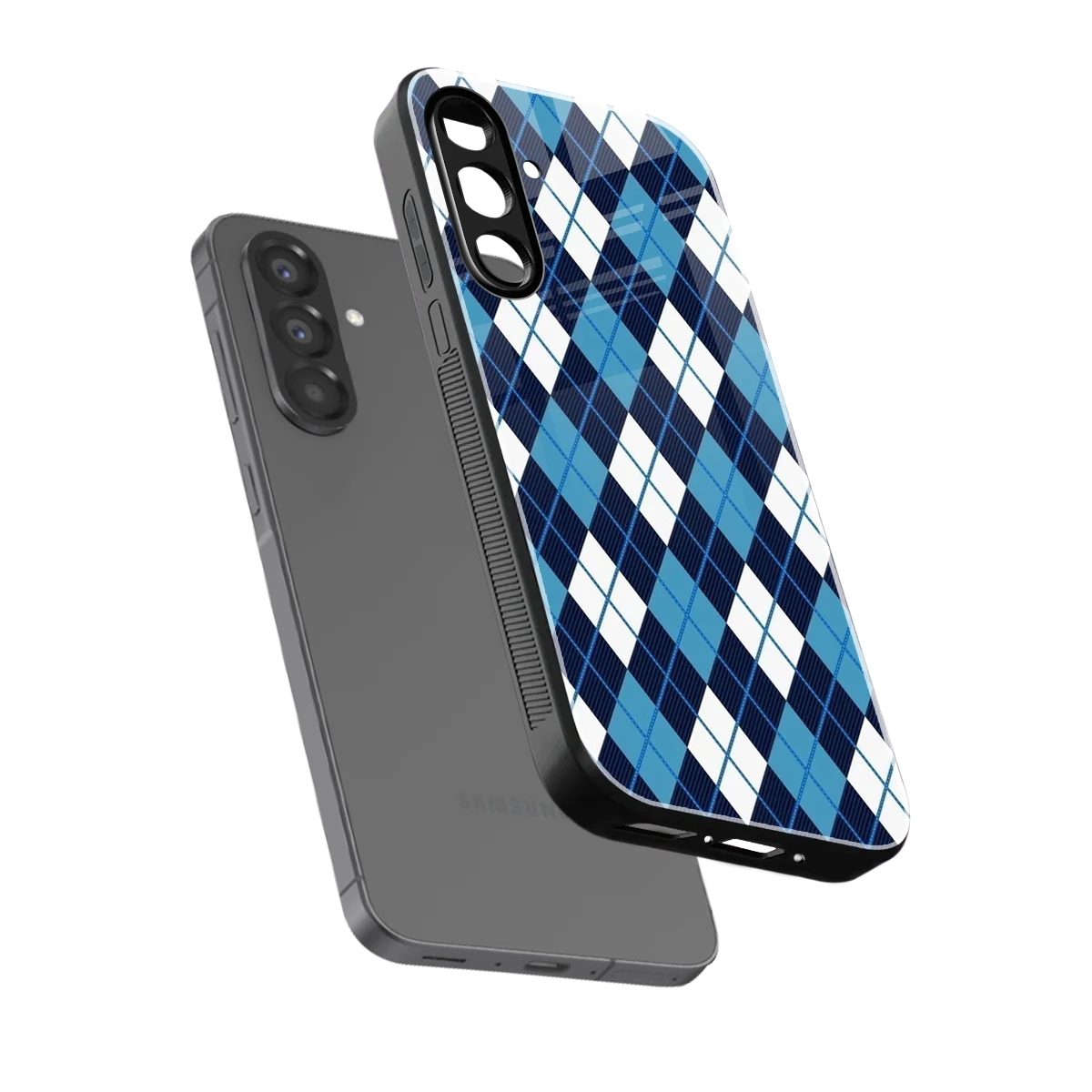 Argyle Blue sleek samsung galaxy a17 5g cover with tempered glass back and TPU edges