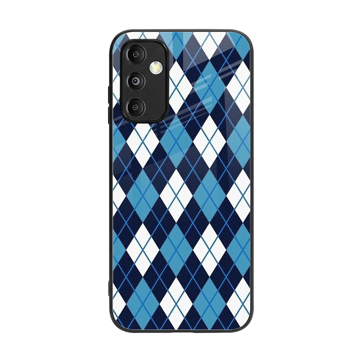 Argyle Blue back phone cover | glass case for samsung galaxy m14 5g