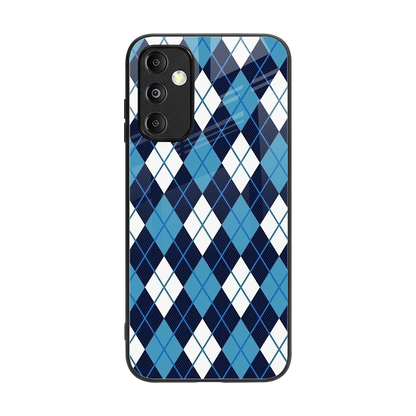 Argyle Blue back phone cover | glass case for samsung galaxy m14 5g