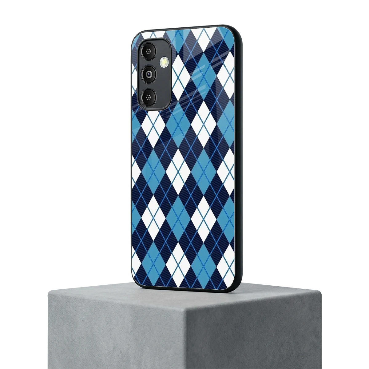 Argyle Blue samsung galaxy m14 5g mobile cover | shockproof glass phone case