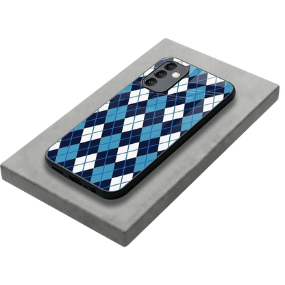 Argyle Blue stylish phone case for samsung galaxy m14 5g | glossy glass and slim fit