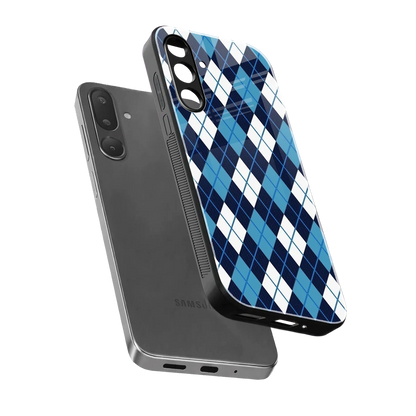 Argyle Blue sleek samsung galaxy m56 5g cover with tempered glass back and TPU edges