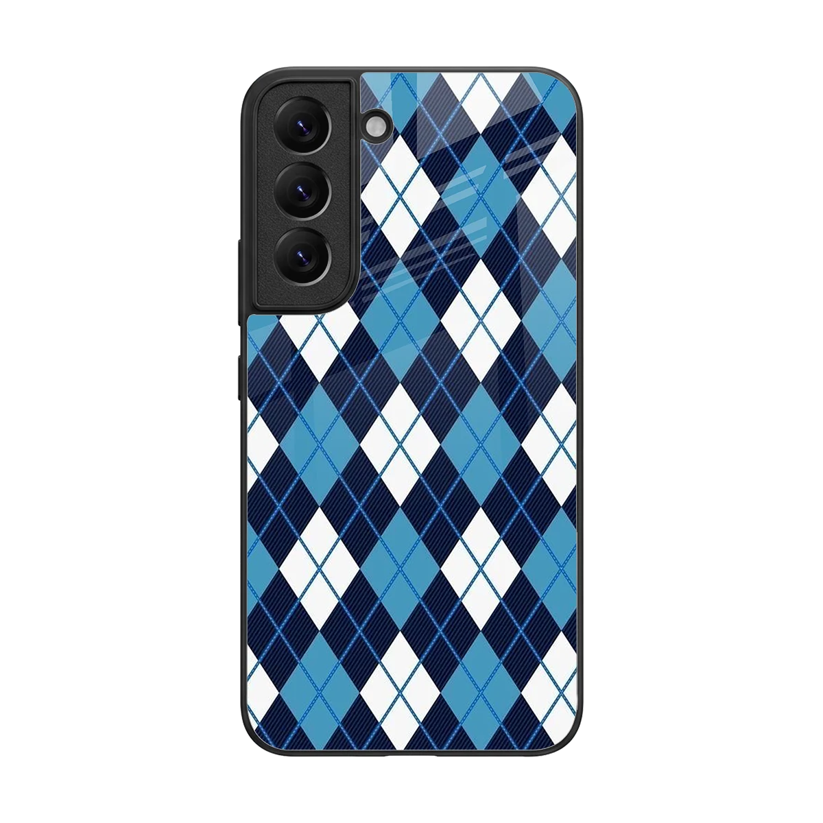 Argyle Blue back phone cover | glass case for samsung galaxy s22