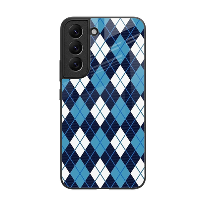 Argyle Blue back phone cover | glass case for samsung galaxy s22