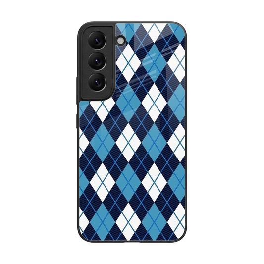 Argyle Blue back phone cover | glass case for samsung galaxy s22