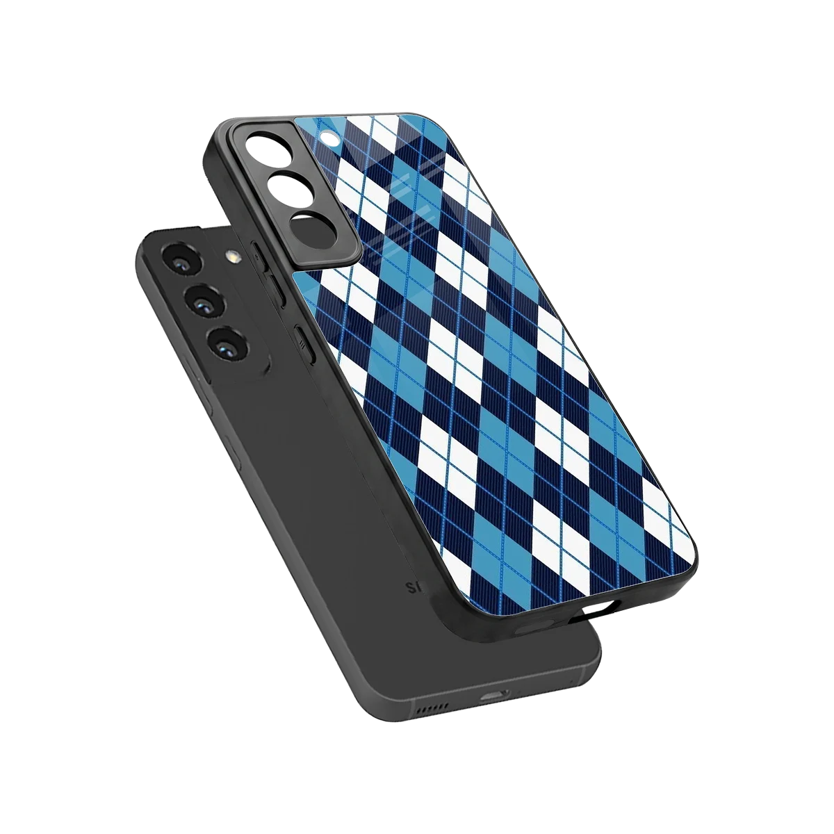 Argyle Blue sleek samsung galaxy s22 cover with tempered glass back and TPU edges