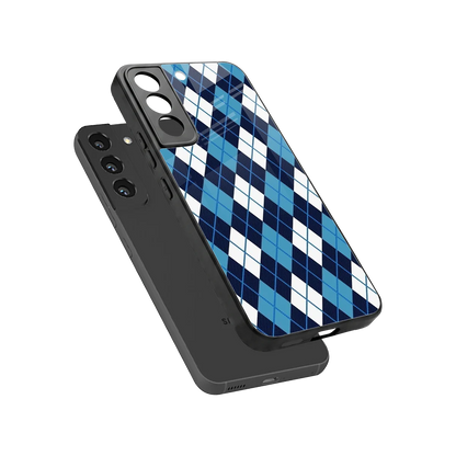 Argyle Blue sleek samsung galaxy s22 cover with tempered glass back and TPU edges