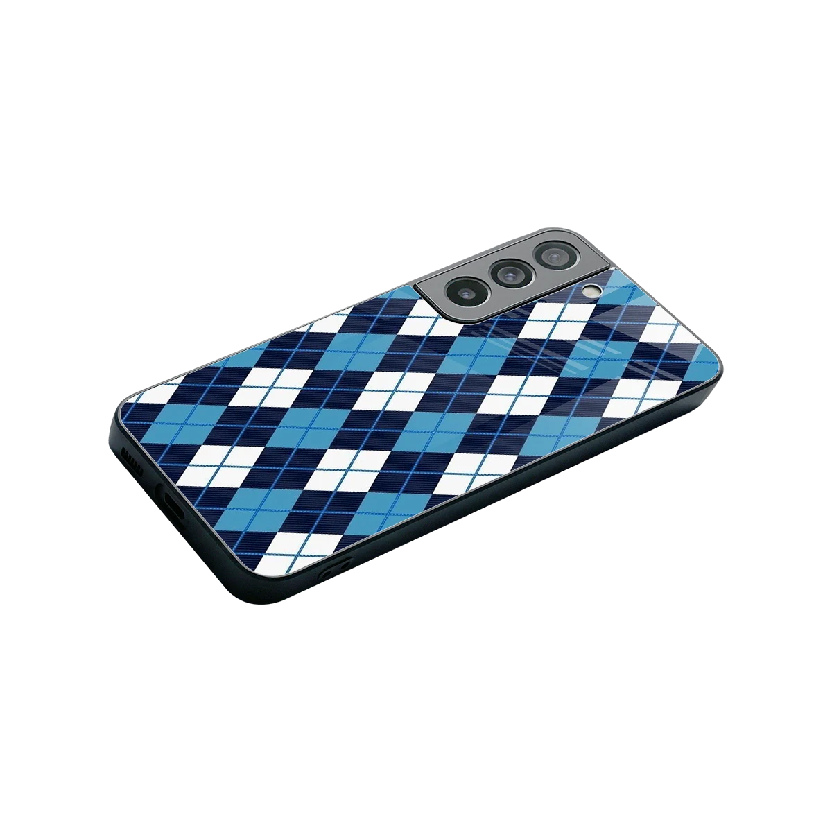 Argyle Blue stylish phone case for samsung galaxy s22 | glossy glass and slim fit