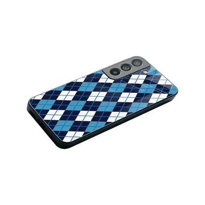 Argyle Blue stylish phone case for samsung galaxy s22 | glossy glass and slim fit
