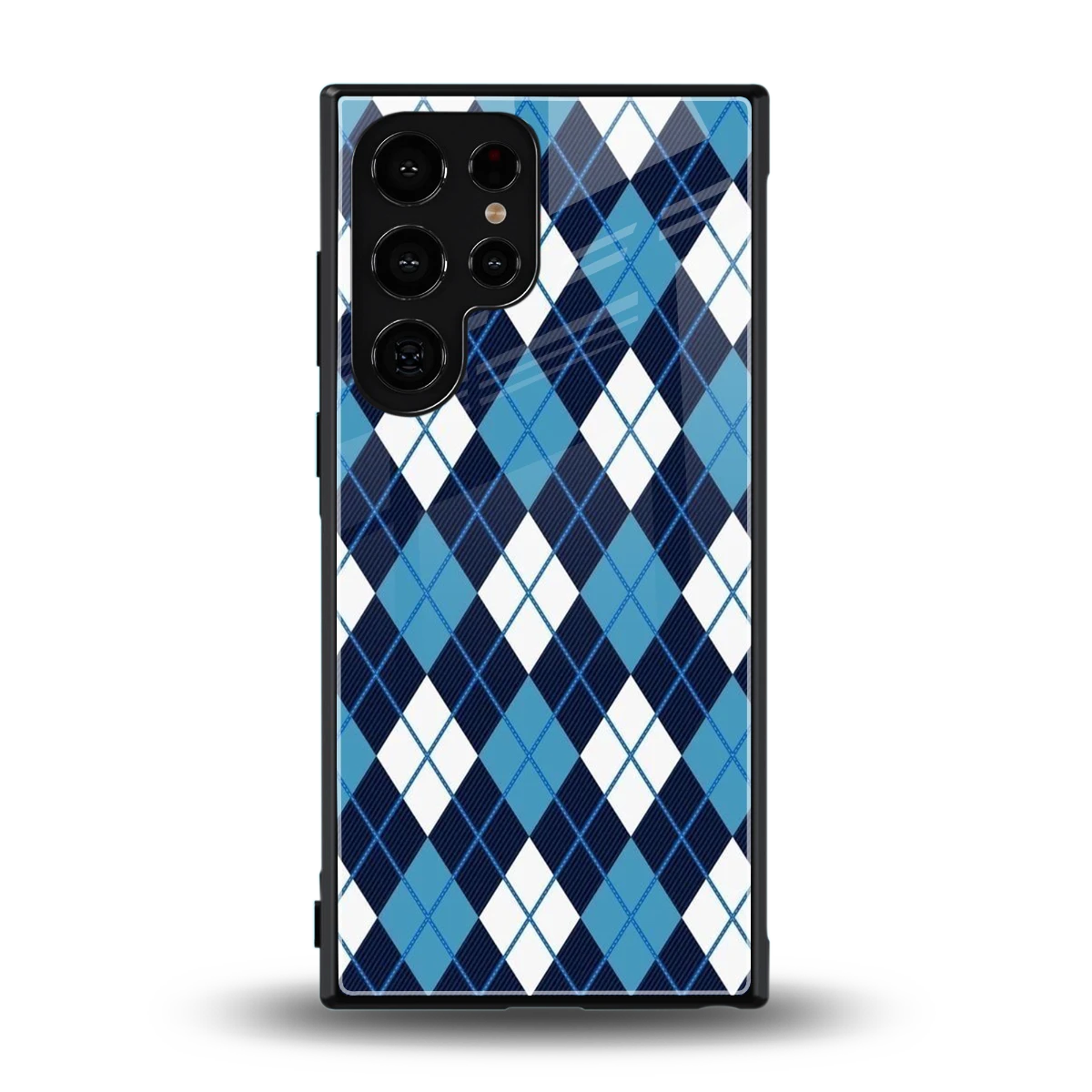 Argyle Blue back phone cover | glass case for samsung galaxy s23 ultra