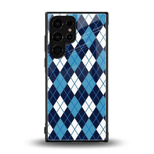 Argyle Blue back phone cover | glass case for samsung galaxy s24 ultra