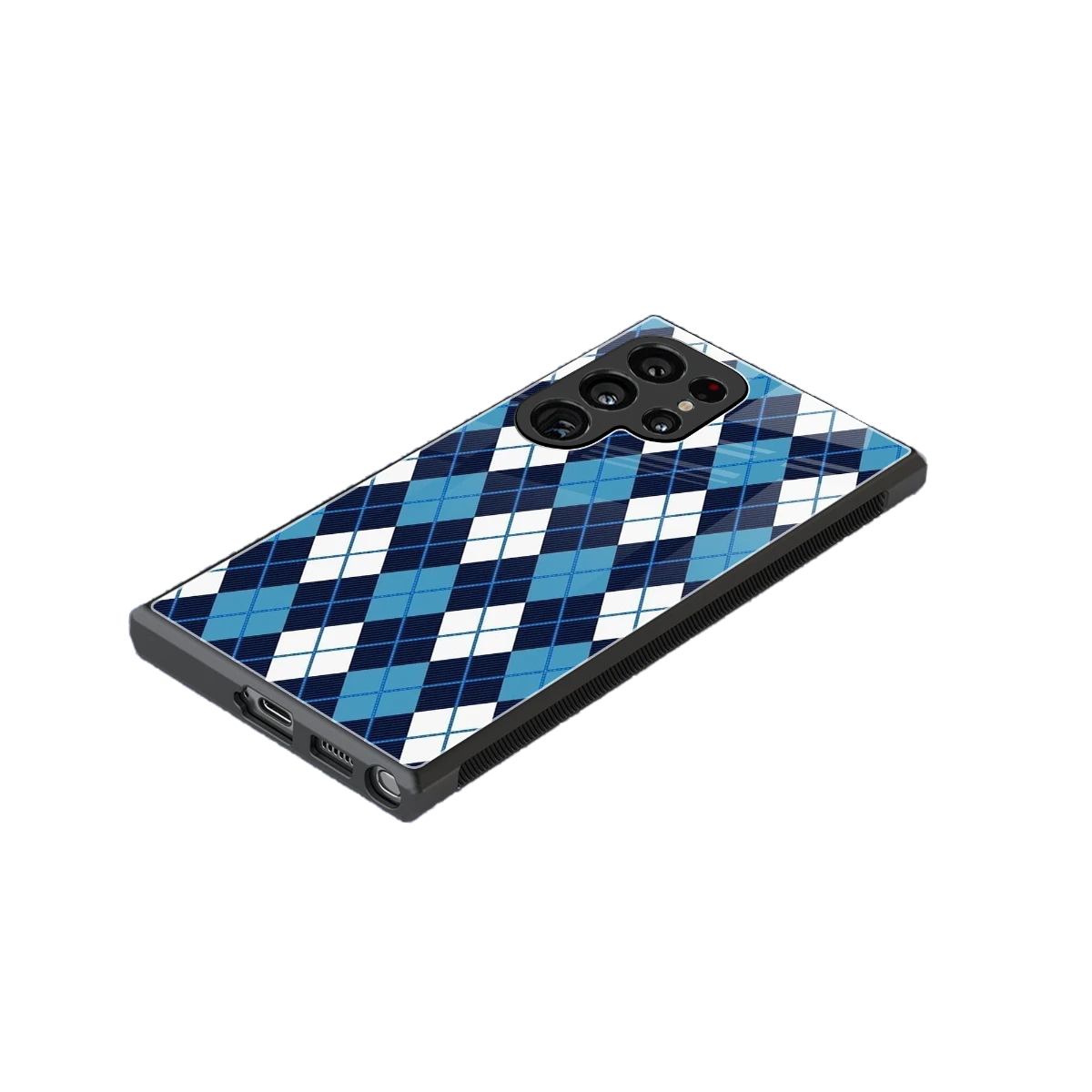 Argyle Blue stylish phone case for samsung galaxy s24 ultra | glossy glass and slim fit