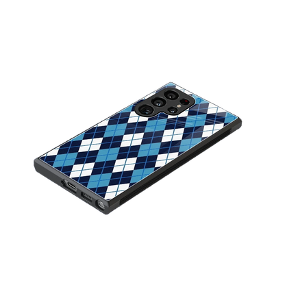 Argyle Blue stylish phone case for samsung galaxy s24 ultra | glossy glass and slim fit