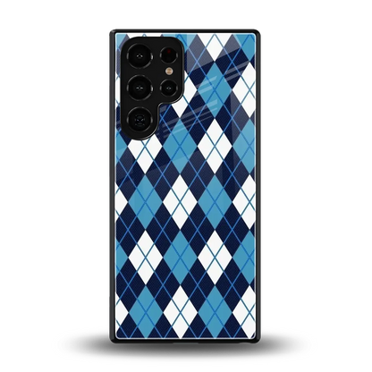 Argyle Blue back phone cover | glass case for samsung galaxy s25 ultra