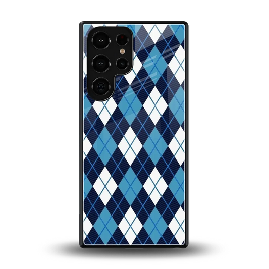 Argyle Blue back phone cover | glass case for samsung galaxy s25 ultra