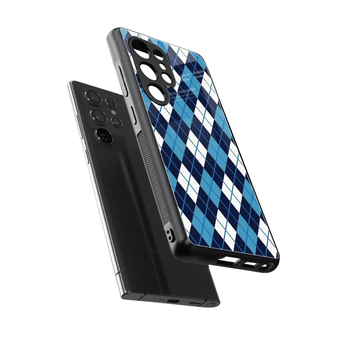 Argyle Blue sleek samsung galaxy s25 ultra cover with tempered glass back and TPU edges