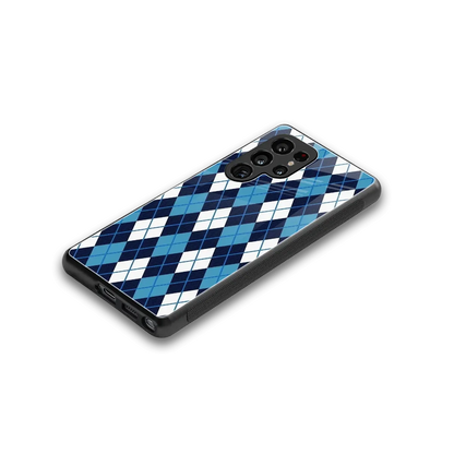 Argyle Blue stylish phone case for samsung galaxy s25 ultra | glossy glass and slim fit