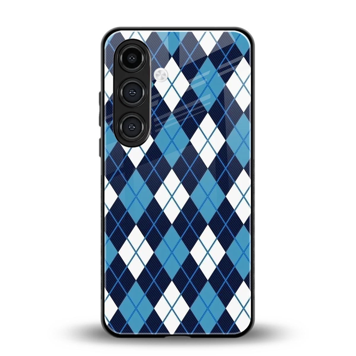 Argyle Blue back phone cover | glass case for samsung galaxy s24 plus