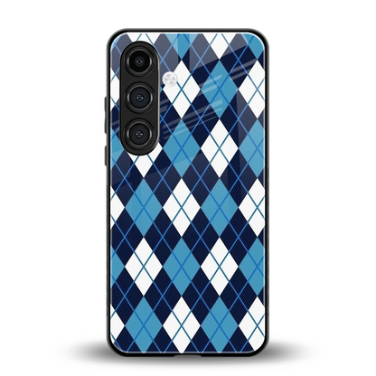 Argyle Blue back phone cover | glass case for samsung galaxy s24 plus