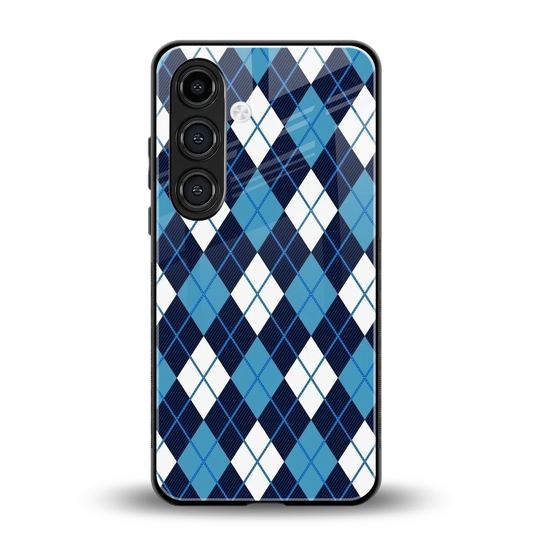 Argyle Blue back phone cover | glass case for samsung galaxy s24
