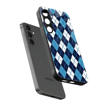 Argyle Blue sleek samsung galaxy s24 cover with tempered glass back and TPU edges