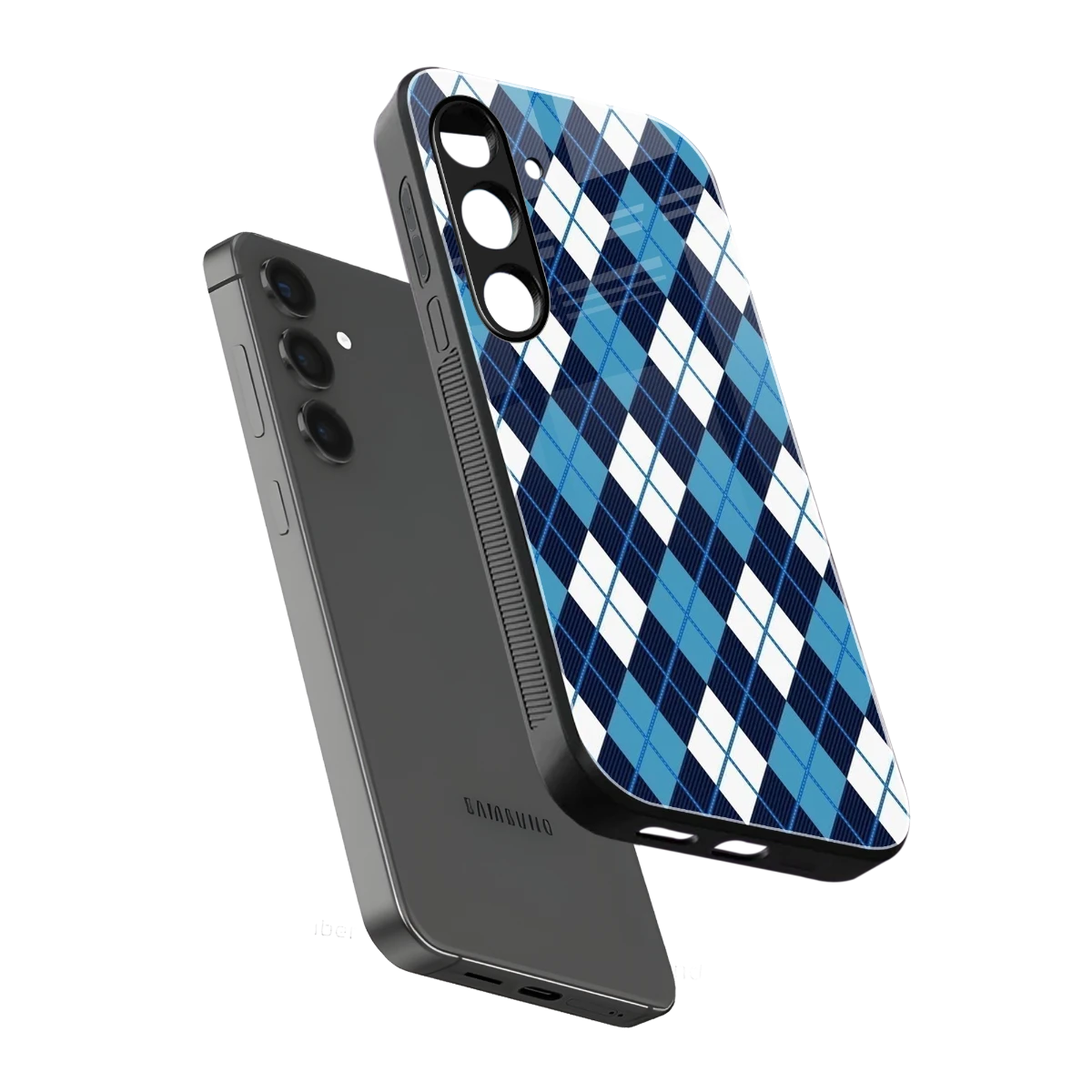 Argyle Blue sleek samsung galaxy s24 plus cover with tempered glass back and TPU edges