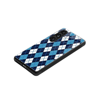 Argyle Blue stylish phone case for samsung galaxy s24 | glossy glass and slim fit