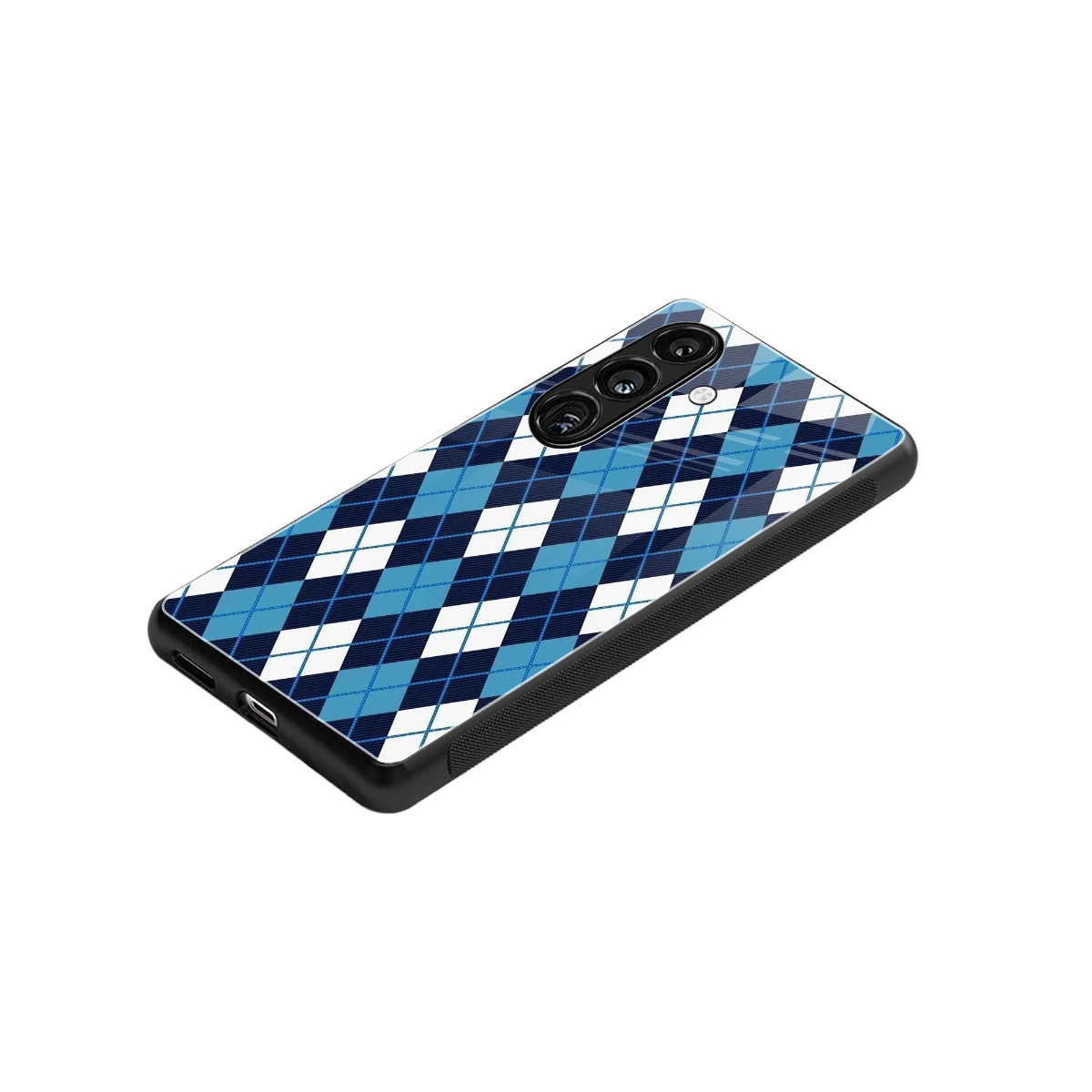 Argyle Blue stylish phone case for samsung galaxy s23 fe | glossy glass and slim fit
