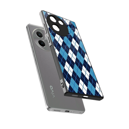 Argyle Blue sleek vivo v30e cover with tempered glass back and TPU edges