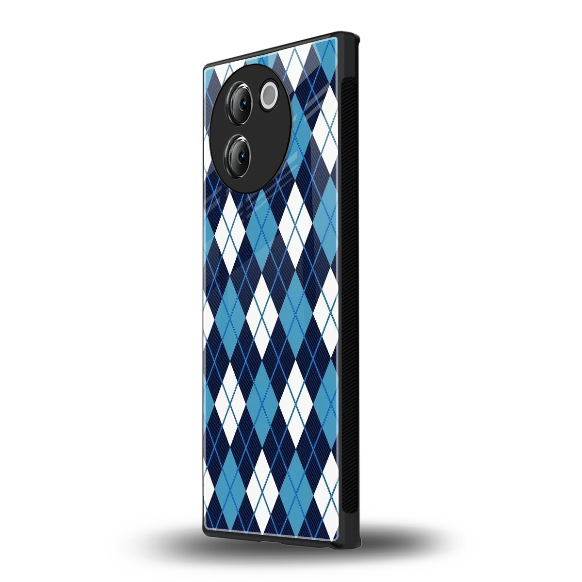 Argyle Blue vivo v30e mobile cover | shockproof glass phone case