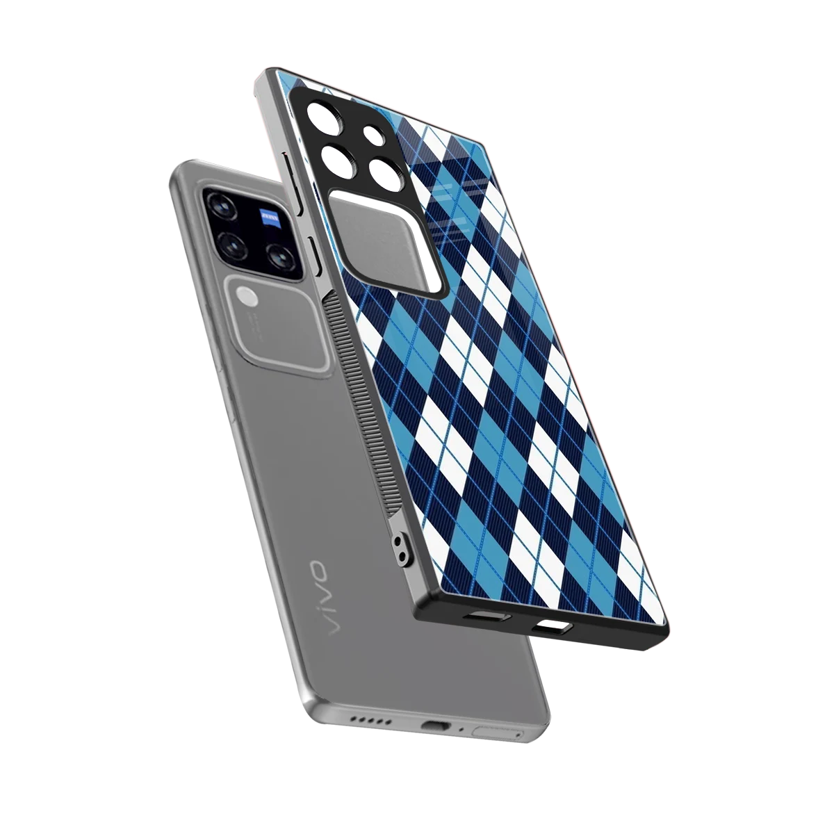 Argyle Blue sleekvivo v30 pro cover with tempered glass back and TPU edges