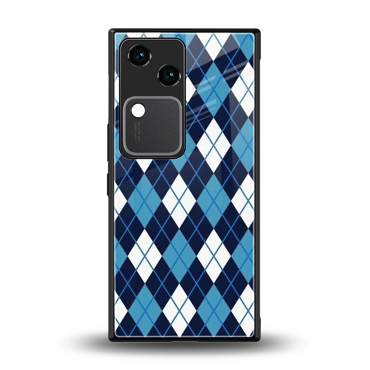 Argyle Blue back phone cover | glass case for vivo v30