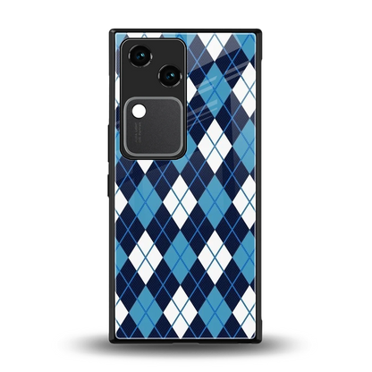 Argyle Blue back phone cover | glass case for vivo v30