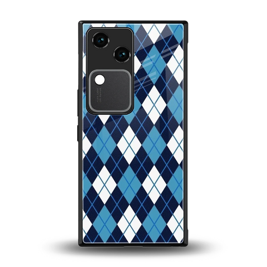 Argyle Blue back phone cover | glass case for vivo v30