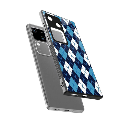 Argyle Blue sleek vivo v30 cover with tempered glass back and TPU edges